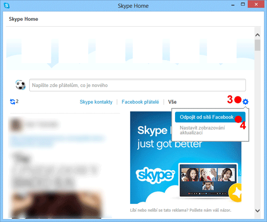 Facebook a Skype - Jak se odpojit - krok 2