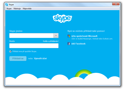 Úvodní obrazovka Skype
