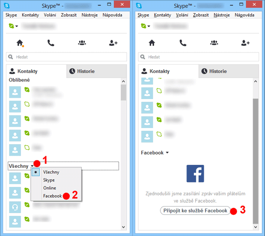 Facebook a Skype - Propojení